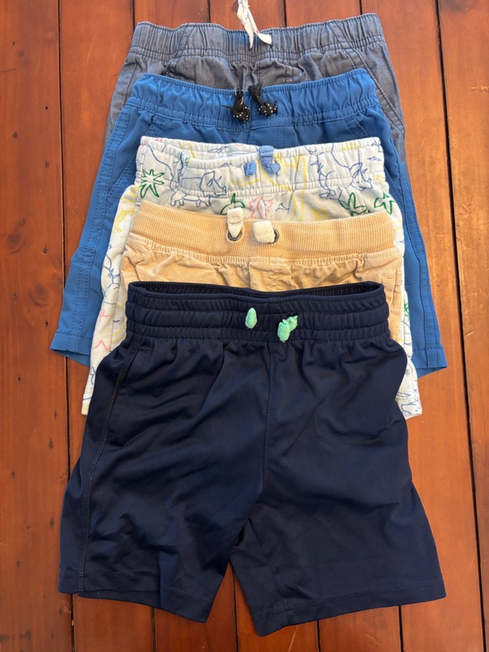 Kids 5-Pack Elastic Waist Shorts - Navy, Tan, Blue, Gray, Pattern